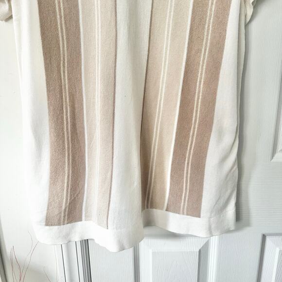 Abercrombie Fitch White Beige Tan Stripe Button Up Knit Polo Collared Shirt XXL - Picture 10 of 11
